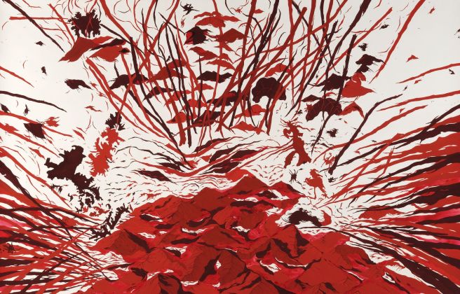 Rui Moreira, Machine of entangling landscapes VIII, 2019, Gouache et aquarelle sur papier (Gouache and watercolour on paper), 152,5 x 237 cm ©Cintra Castro Caldas, Courtesy Jeanne Bucher Jaeger, Paris, Lisbonne